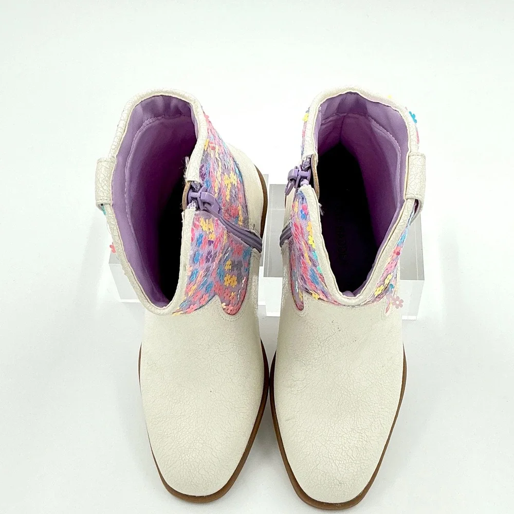 Steve Madden Girls Size 13 Boots Bone Floral Sequin NEW Peek Little Kids $65